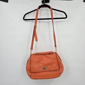 BEAN POLE Leather Crossbody Bag Satchel Adjustable Strap Flap Turn Lock‎